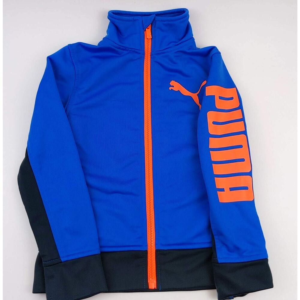 Puma Boys Kids Blue Orange Logo Zip Long Sleeve Athletic Jacket, Sz 4 Sweatshirt